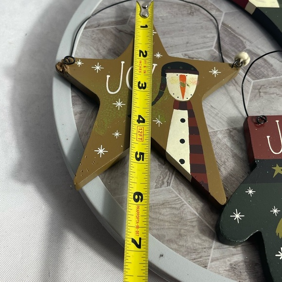 Set of 4 Wooden Christmas Ornaments Folk Art Snowman JOY Jolly Primitive Rustic - Picture 9 of 10